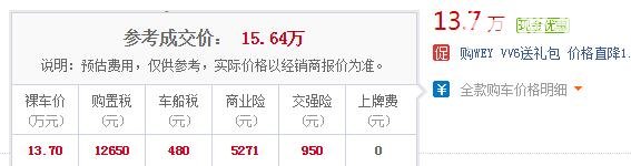 vv6落地多少钱 wey vv6落地最低仅需15.64万