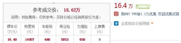 vv6落地多少钱 wey vv6落地最低仅需15.64万