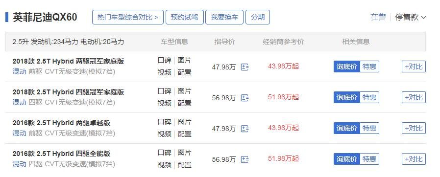 英菲尼迪7座suv报价 英菲尼迪QX60最低售价仅需43.98万起