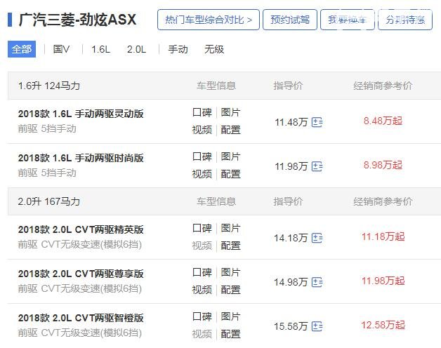 三菱劲炫asx报价 18款三菱劲炫ASX降价3万售价8.48万起
