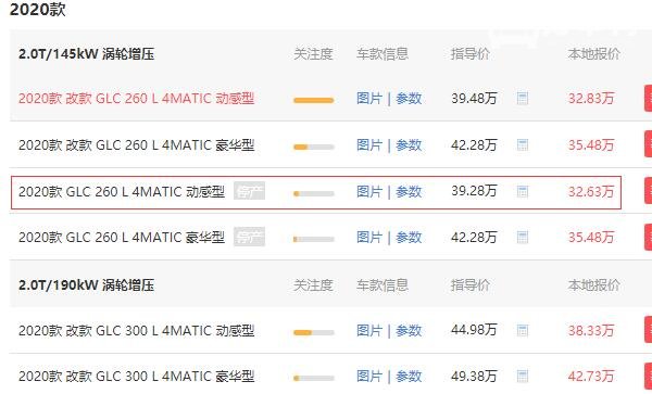 奔驰glc最低价28万 奔驰glc优惠6.8万落地36.68万