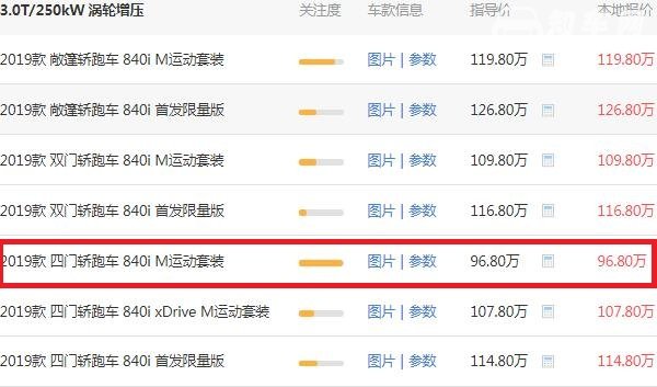 2019款宝马8系多少钱 宝马8系到手最低需要108万