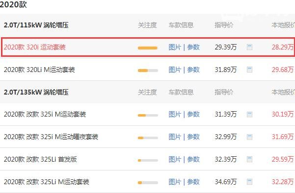 宝马320i报价多少 最便宜的宝马3系只需36.44万元