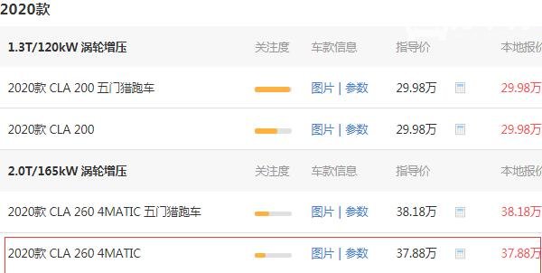 奔驰CLA260最新价格 奔驰CLA260最低需要42.88万