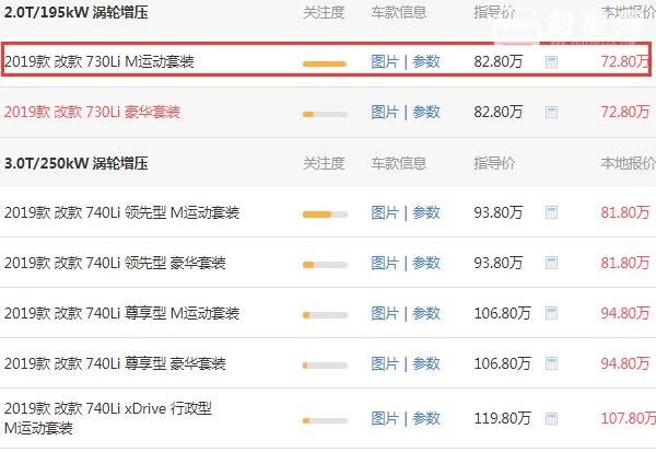 宝马730Li价格2020款 宝马730Li落地价为81.32万（优惠价72.8万）