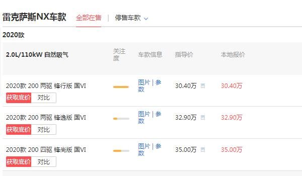 雷克萨斯nx200价格多少钱 落地价最低仅需33.22万