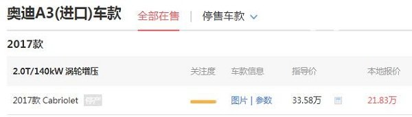 奥迪a3敞篷版多少钱一辆 奥迪a3敞篷版优惠11.75万（落地24.7万）