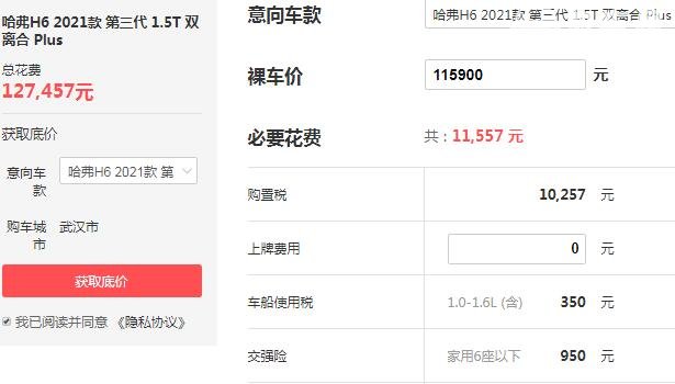 长城哈弗h6新车报价2021款第三代 落地价最低仅为12.74万