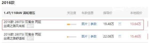 大众途观1.4T多少钱 落地价15.58万起