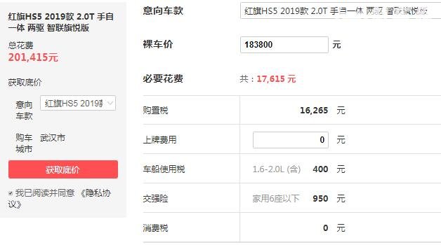 红旗图片hs5 红旗hs5落地多少钱（最低仅需20.14万）