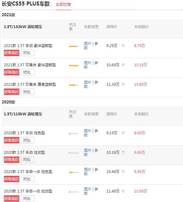 长安汽车价格表cs55plus 长安cs55plus蓝鲸版落地价多少钱（落地价不足10万）