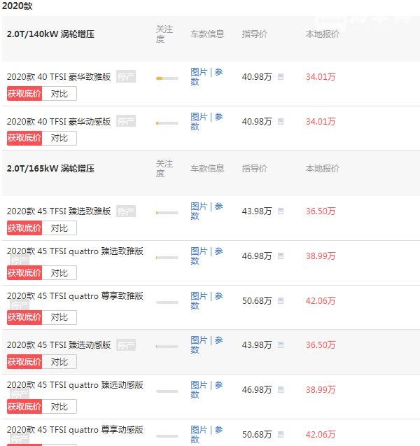 奥迪a6l价格多少2020款 落地价最低仅为37.15万