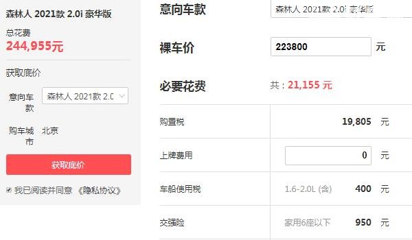 2021款斯巴鲁森林人价格 售价仅为22.38万全系标配全时四驱